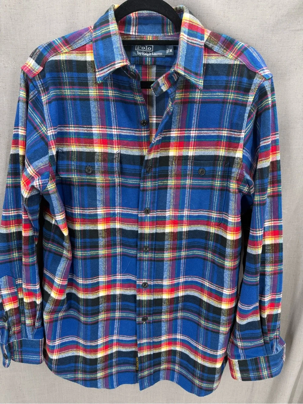Vintage Polo Ralph Lauren Ski CAMP Medium Flannel Shirt Mens Loop Collar Cotton.